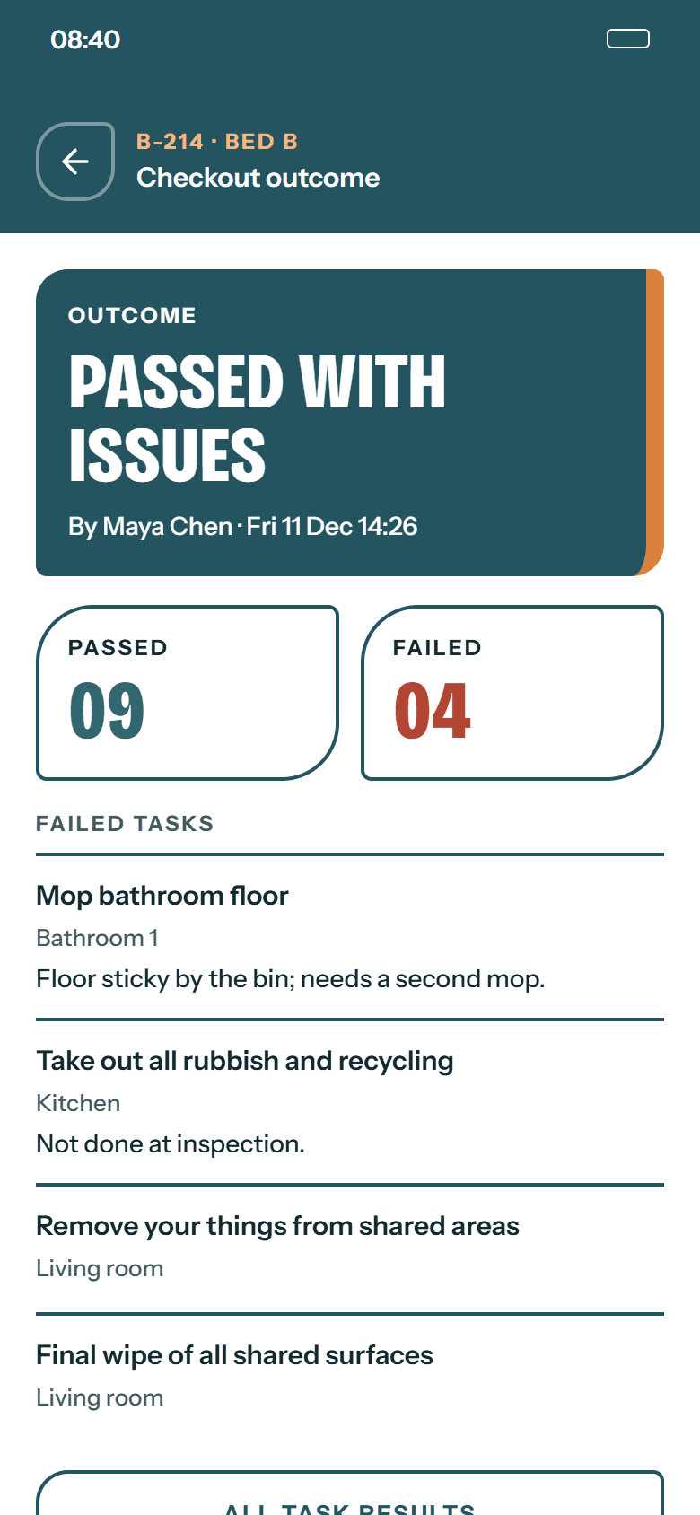 Tenant checkout outcome: passed with issues